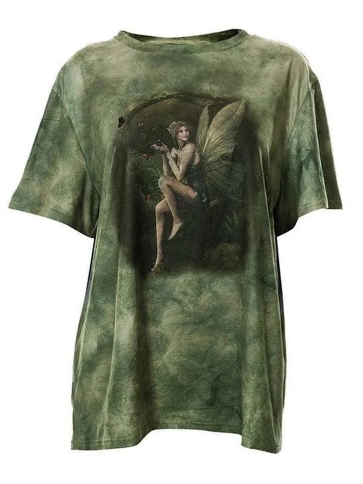 Brownm Tie Dye Grunge Fairy Print Tee