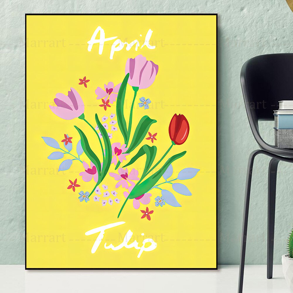 Zodiac Birth Flower Floral Art Print Monthly Botanical Flowers And Plants Boho Canvas Wall Art Print Gift For Home Room Decor