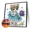 Petit chaton avec bouquet-partiel spécial diamant peinture-30*30cm