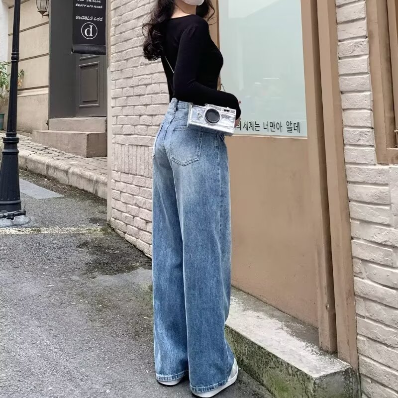 Women's Light Blue High Waisted Wide Leg Jeans