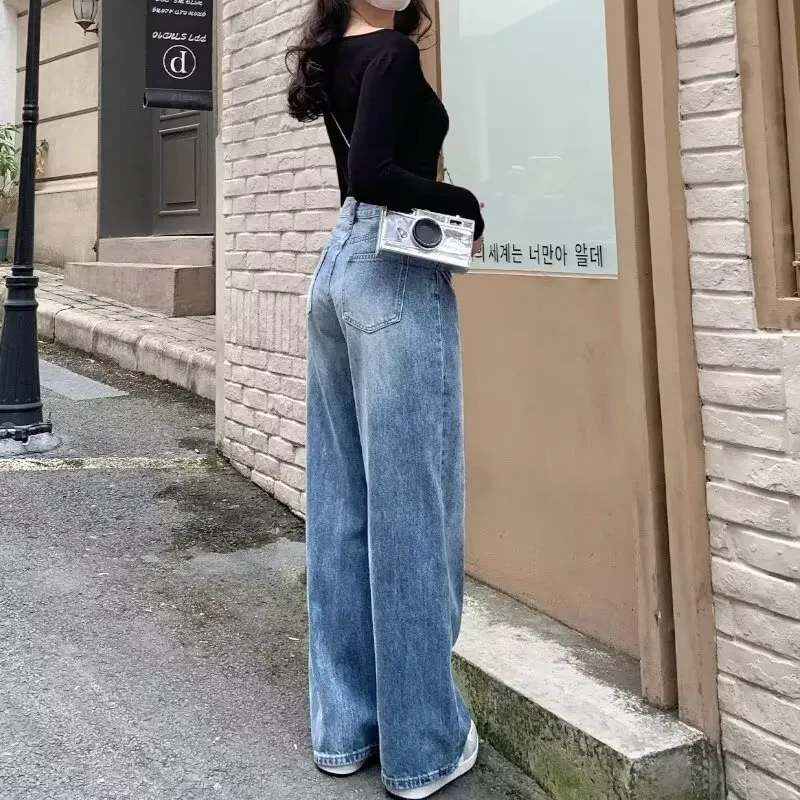 Women's Light Blue High Waisted Wide Leg Jeans