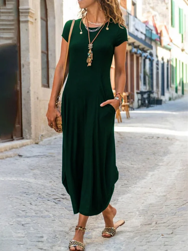Plain Cotton-Blend Casual Knitting Dress