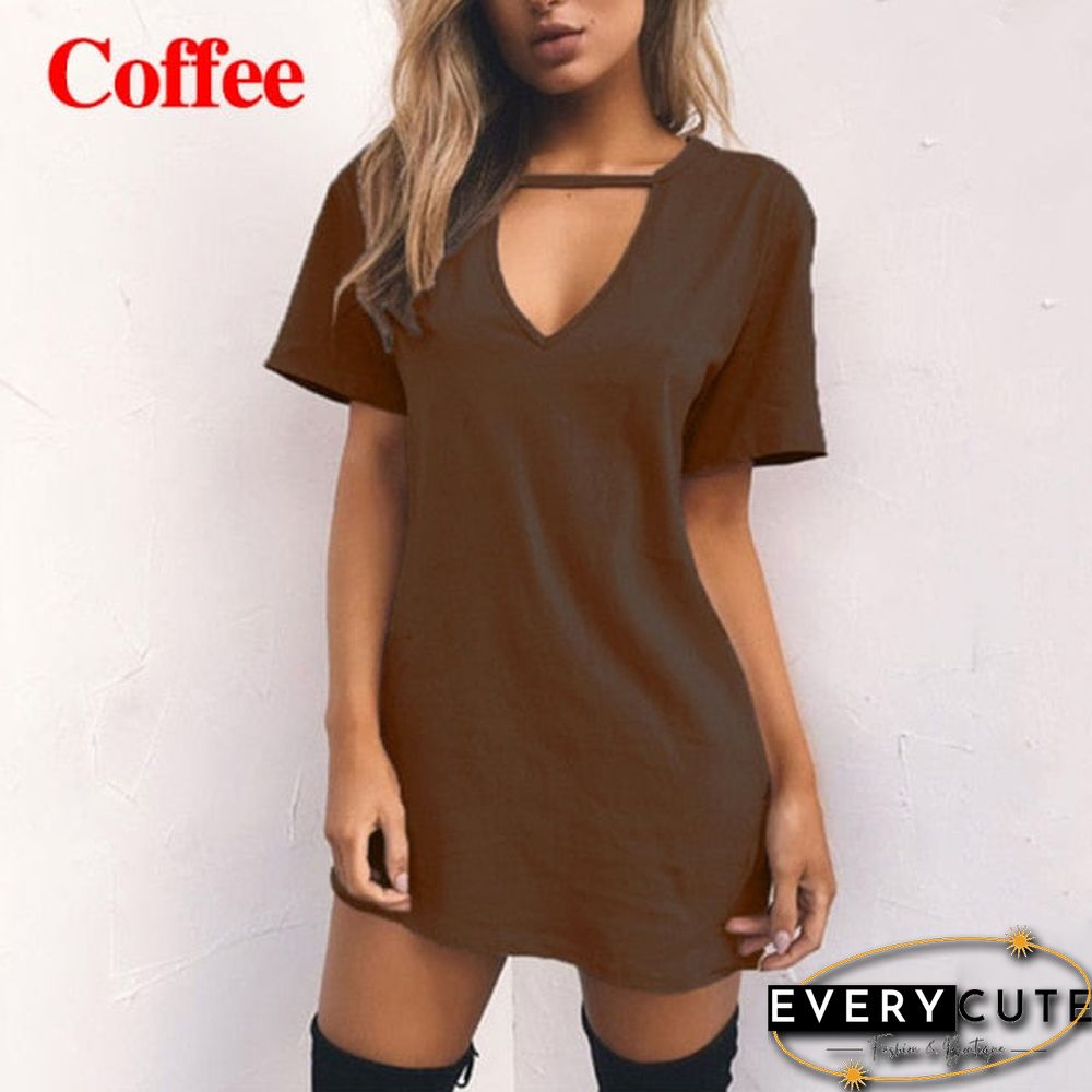 Women Tshirt Dress&nbsp;Choker Deep&nbsp;V-neck Summer Dresses Mini T-Shirt Dress Short Sleeve Ladies&nbsp;Casual Sexy Clothing