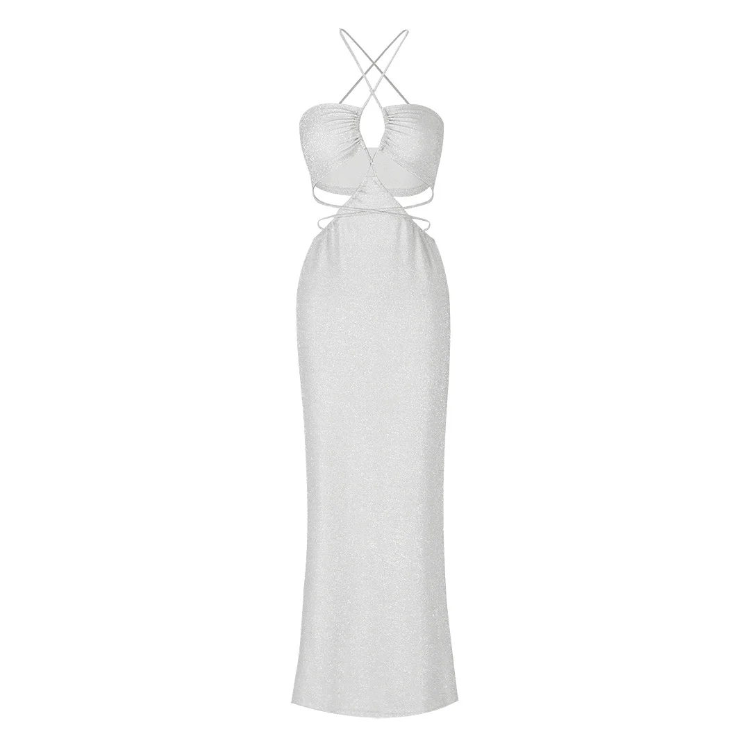 Uveng Sexy Hollowed-In-Only Beach Suit Ladies Long Dress 2025 New Solid Color