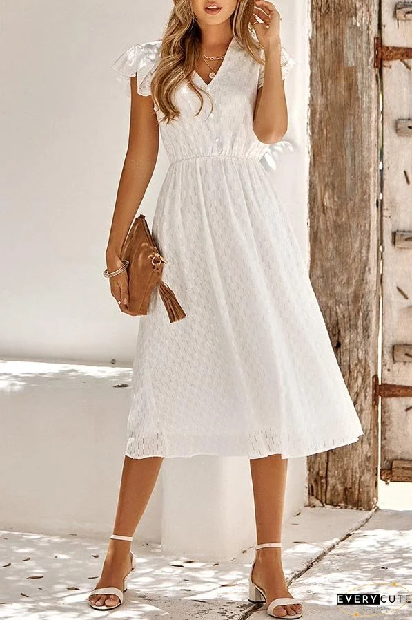 Sweet Elegant Solid V Neck A Line Short Sleeve Dress