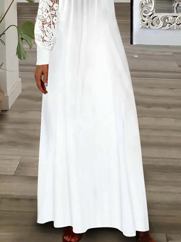 Women Half Sleeve V-neck Solid Color Dress