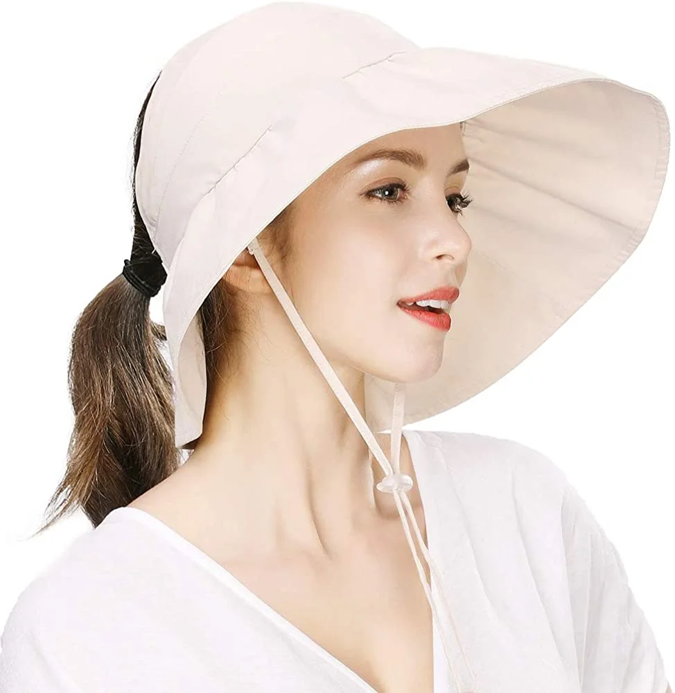 UV50 Foldable Sunhat Women Ponytail Hole Safari Beach Fishing Bucket Hat