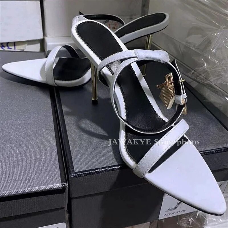 VCshoes Gladiatus Thin High Heel Sandals Women Pointy Open Toe Metal Pendant Stiletto Shoes Dress Party Shoe