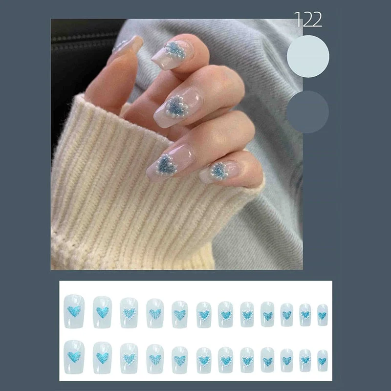 24pcs Pearl Wear Long Paragraph Fashion Manicure Patch False Nails Save Time Wearable Jelly Nail Patch TY-Nail Inspo