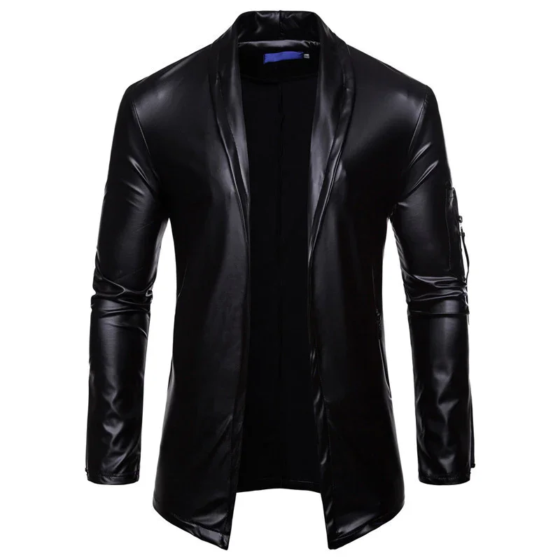 Men's PU Leather Zipper Motorcycle Leather Jacket