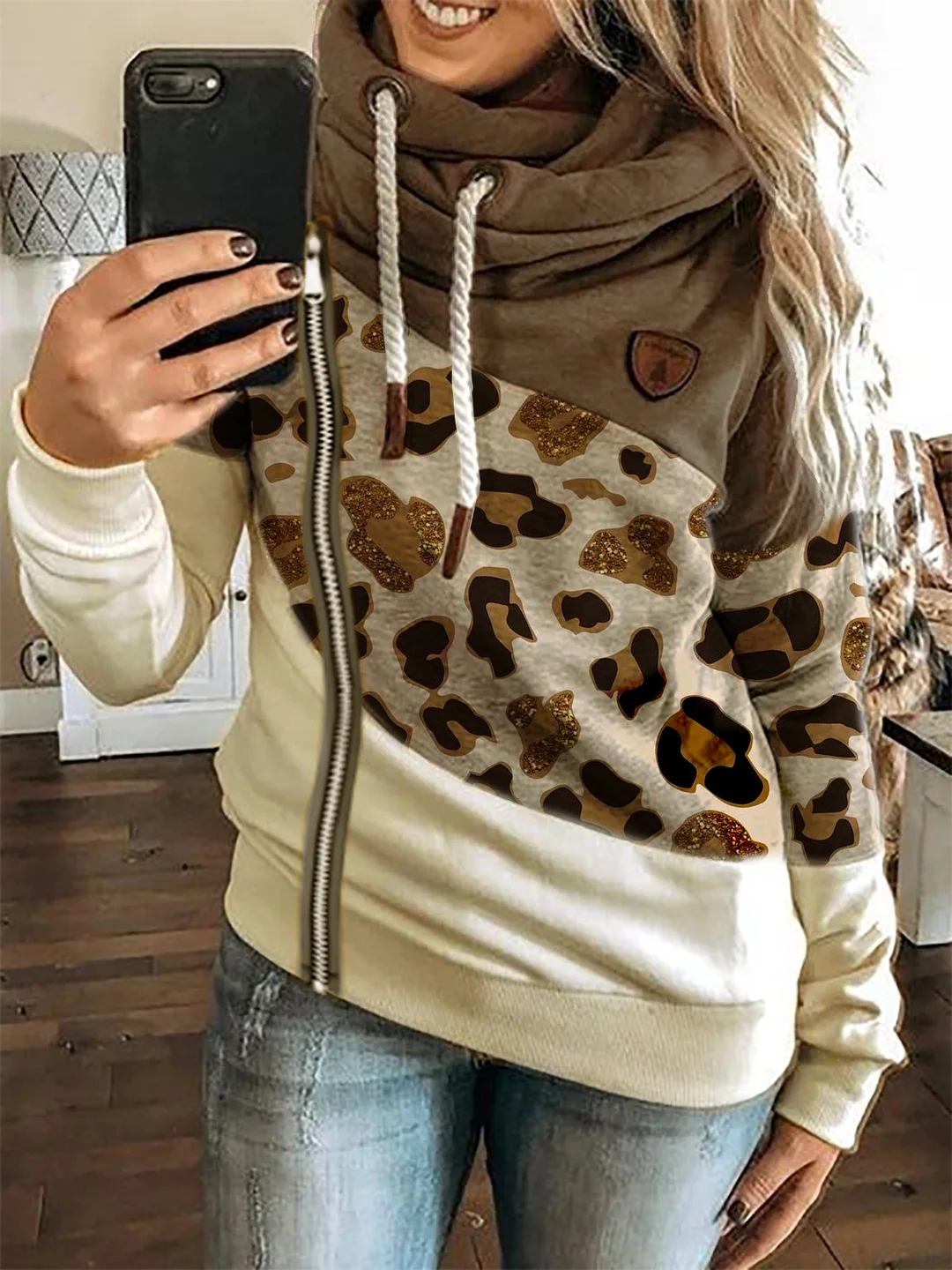 Paneled Long Sleeve Leopard Outerwear