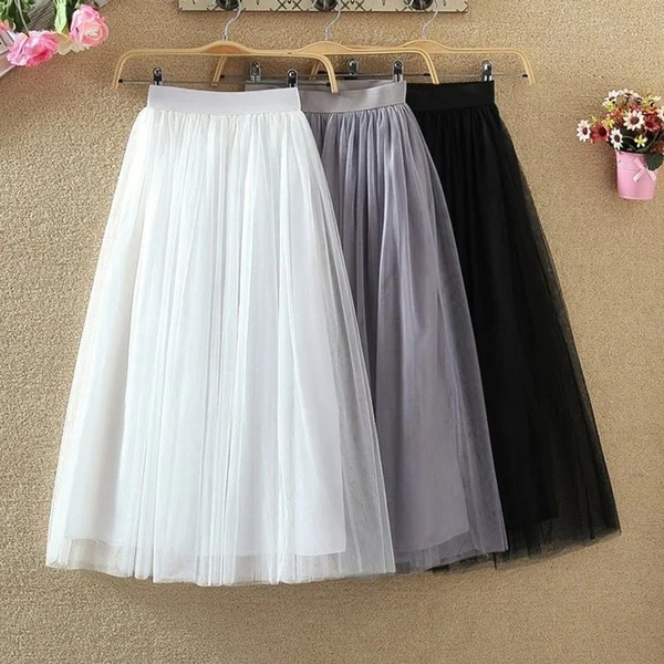 Tulle Skirts Women Spring Summer Elastic High Waist Skirt Womens Tutu Maxi Pleated Skirt Fashion