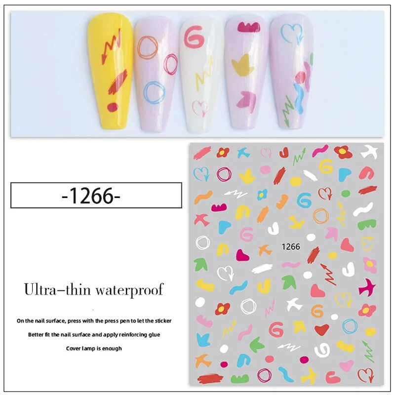 Nail Stickers Back Glue Multiple Color Cute Cartoon Round Symbol Designs Nail Decal Decoration Tips For Beauty Salons-Nail Inspo
