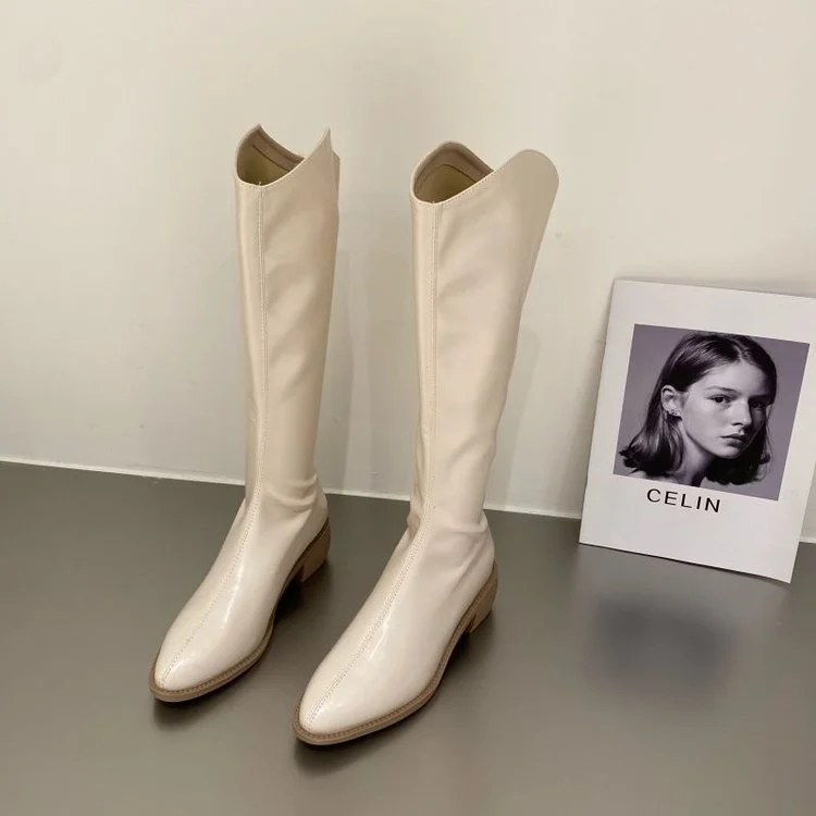 Wongn Wongn Versatile Fashion Leather Boots Thick Heel Pointed Long Boots Knight Boots Women's Shoes