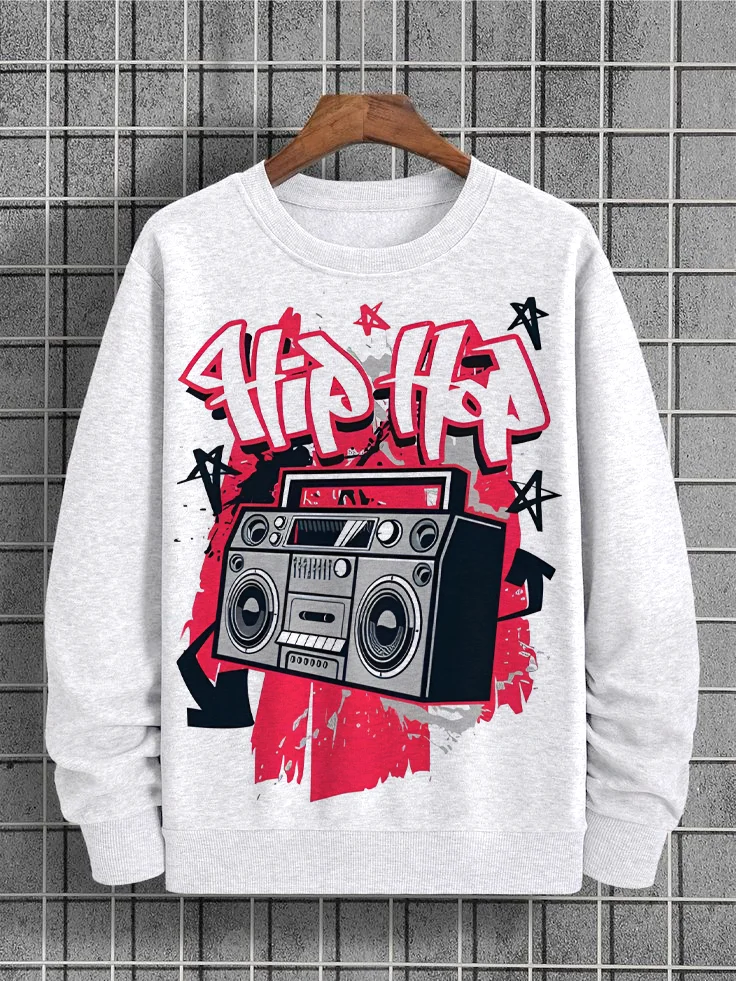 Men's Retro Nostalgia Loudspeaker Box Hip-Hop Print Casual Sweatshirt