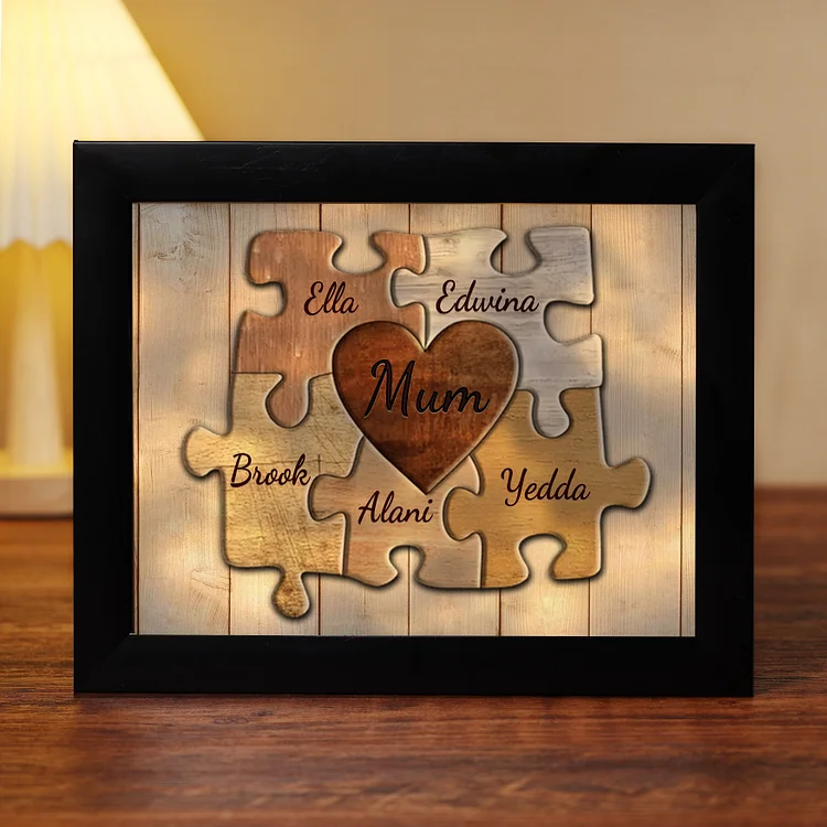 5 Names-Personalized Mum Family Puzzle Frame With 5 Names LED Night Light