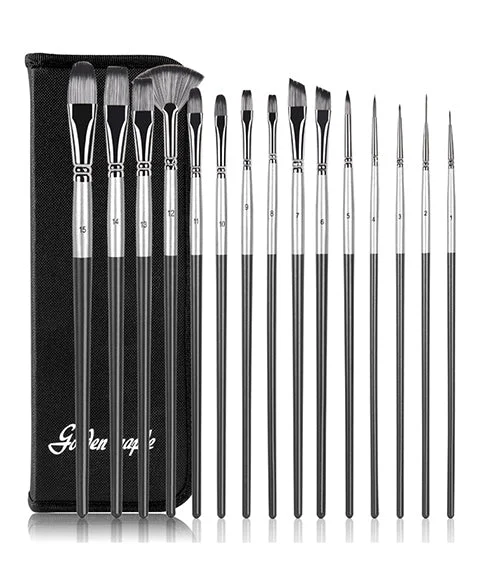 15 Pcs High Quality Nylon Hair Paintbrush With Birch Handle-Himinee.com
