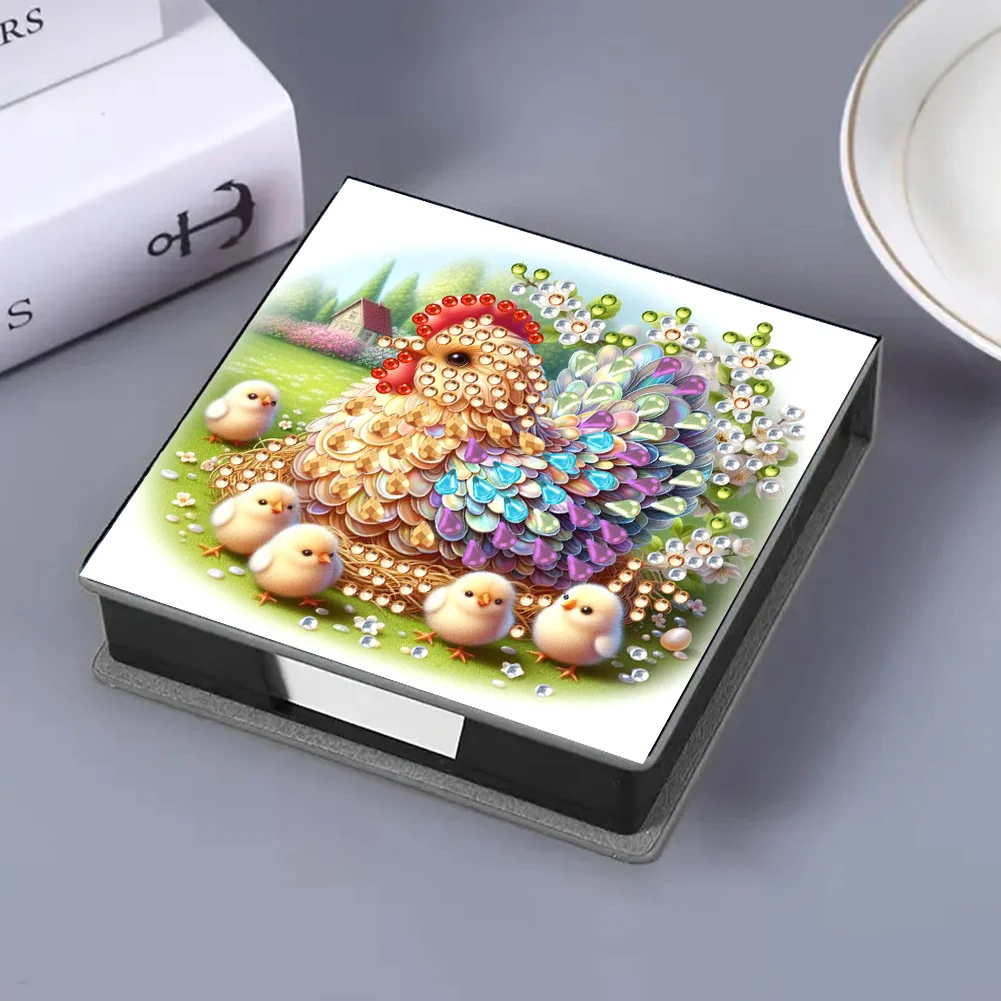 PU Chicken Diamond Painting Notecard Box with Papers for DIY Art Craft