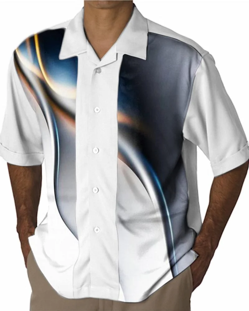 Men's Shirt Casual New Abstract Print Hit Color Short Sleeve