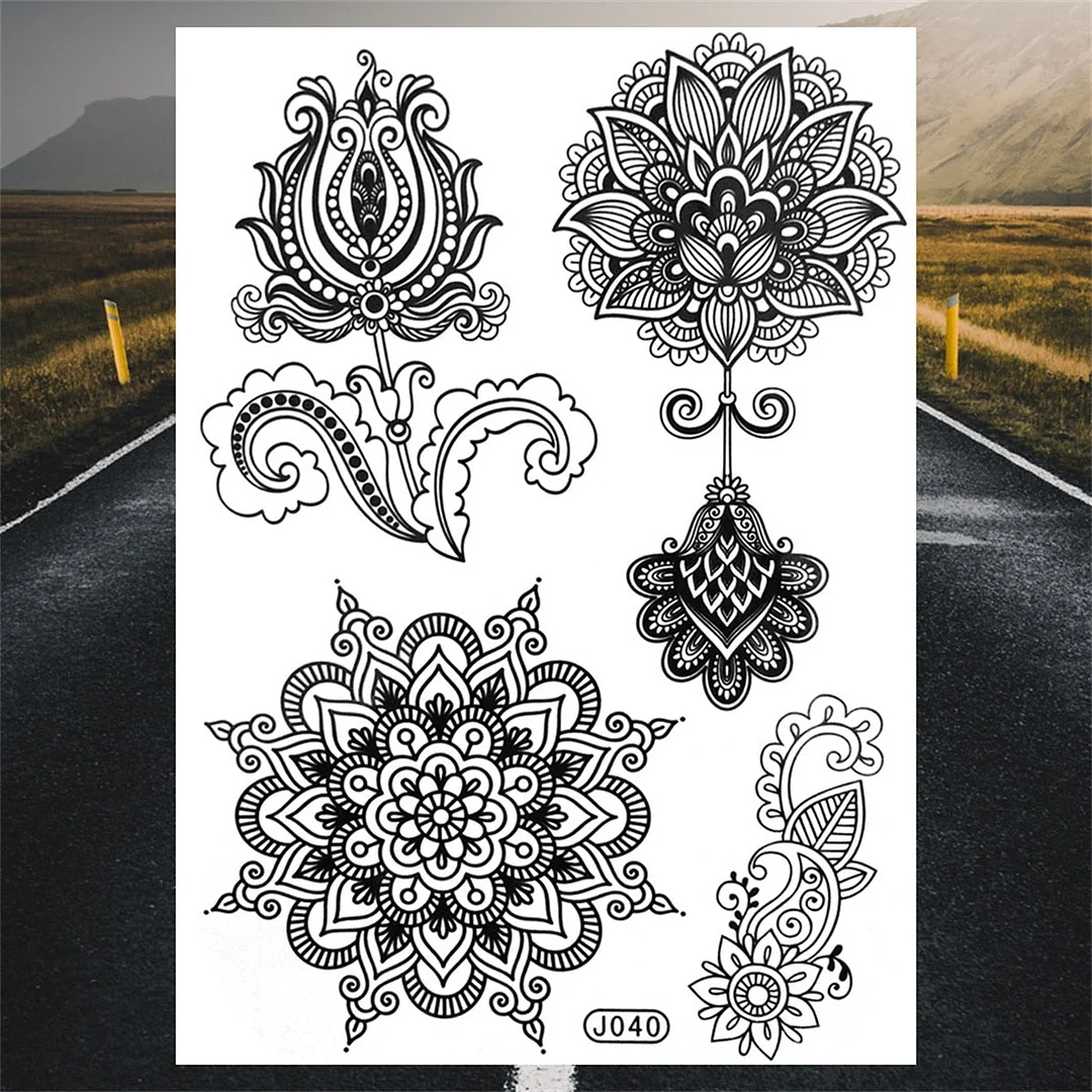 Henna Pendant Temporary Tattoos For Women Undertboob Girls Realistic Butterfly Rose Flower Fake Tattoo Sticker Chest Tatoos