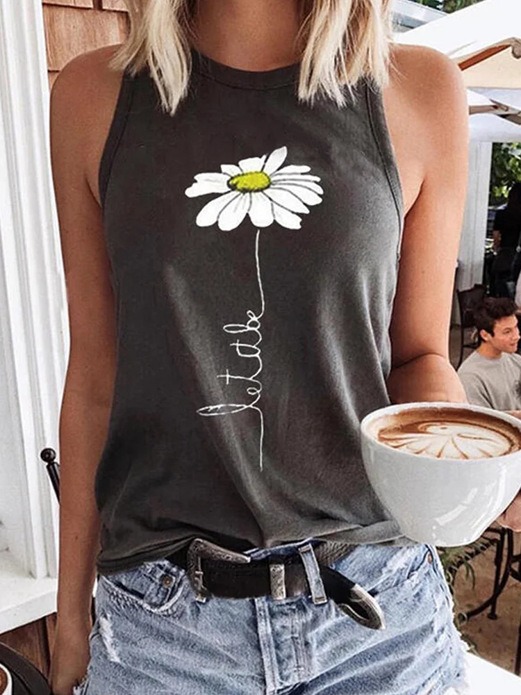 Crew neck printed cotton casual vest