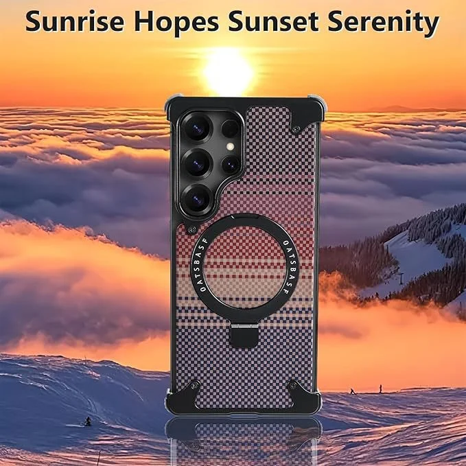 Kevlar Carbon Fiber Pattern Suitable For Samsung S25Ultra Bracket Magnetic Mobile Phone Case Metal Anti-Fall Case
