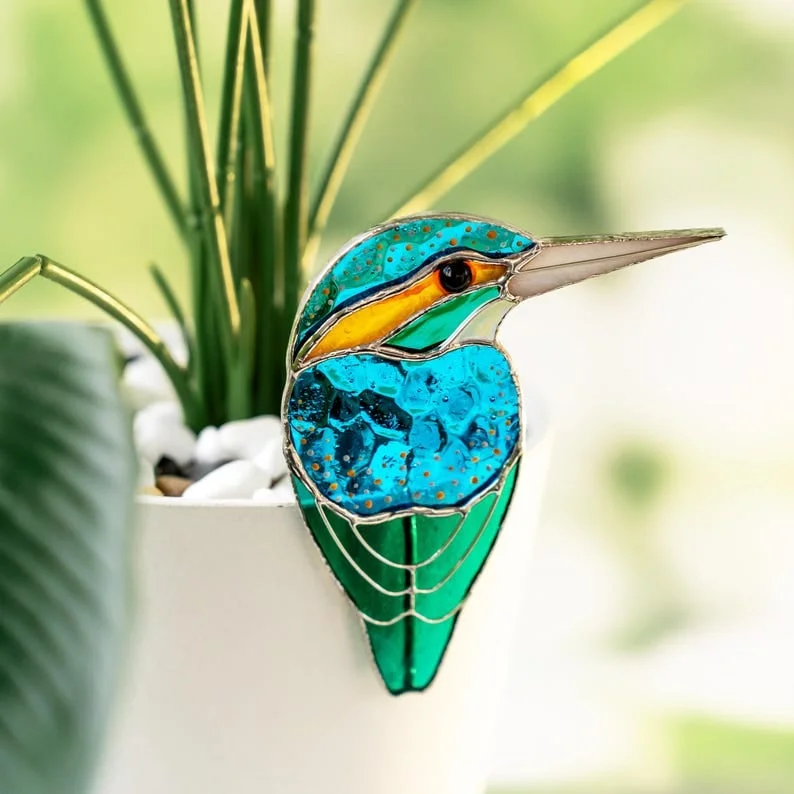 2025 Kingfisher Bird Stained Glass Suncatcher Decor
