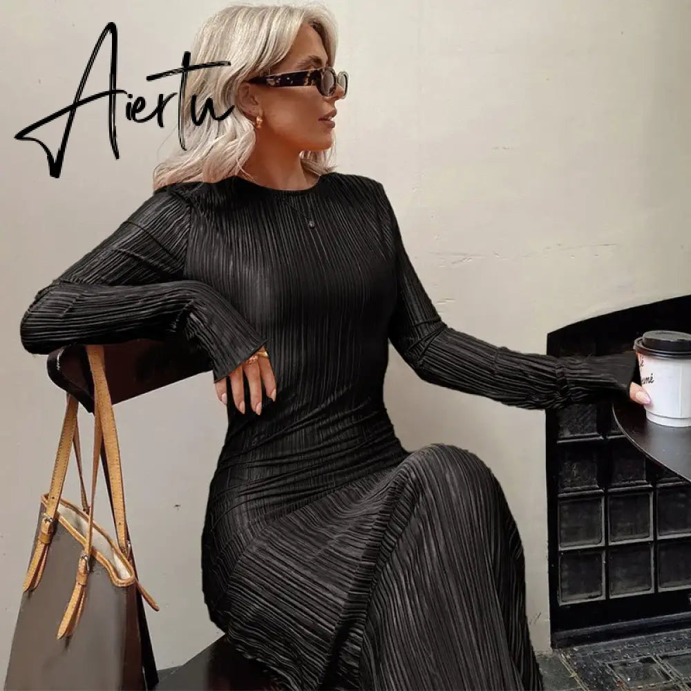 Women Fashion Long Sleeve Streetwear Bodycon Orange Midi Dress  Autumn Clothes Wholesale Items For Business Aiertu