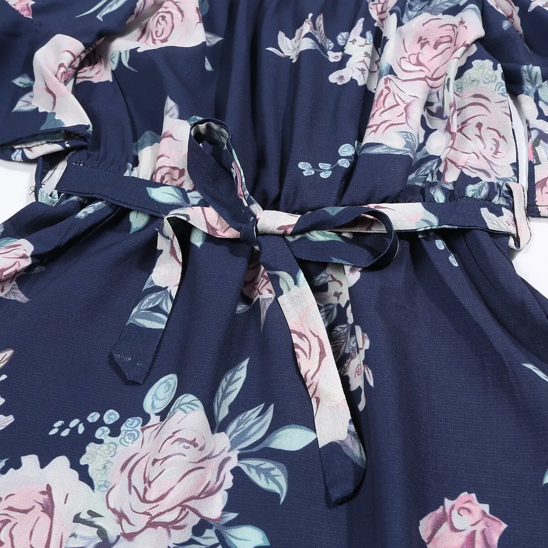 2019 Family Matching Dress Mother and Daughter Matching Girls Floral Outfits Clothes Chiffon Mini Dresses Off Shoulder Gown