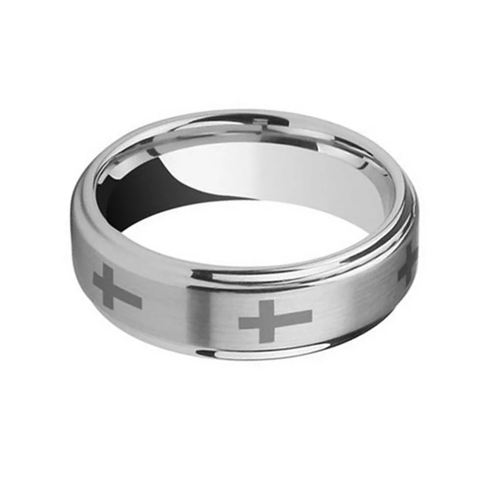 6mm Christian Cross Silver Tungsten Carbide Ring for Men Women Brushed Finished