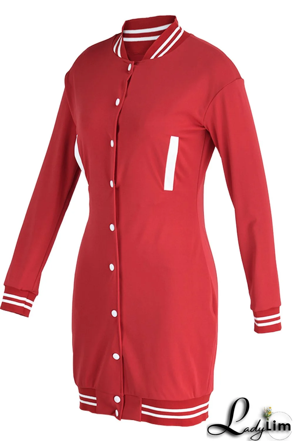 Red Fashion Casual Solid Patchwork O Neck Long Sleeve Dresses