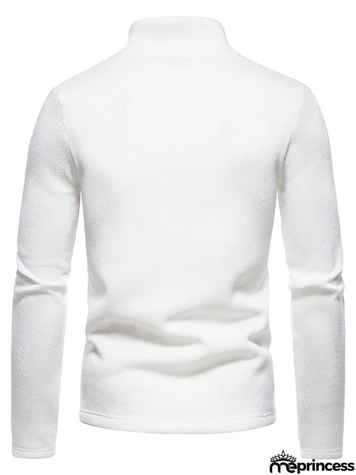 Solid Color High Collar Zip Up Base Tops for Men