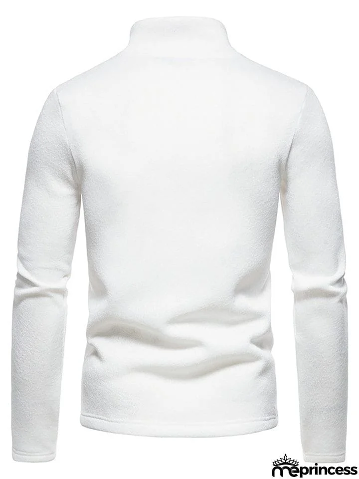 Solid Color High Collar Zip Up Base Tops for Men
