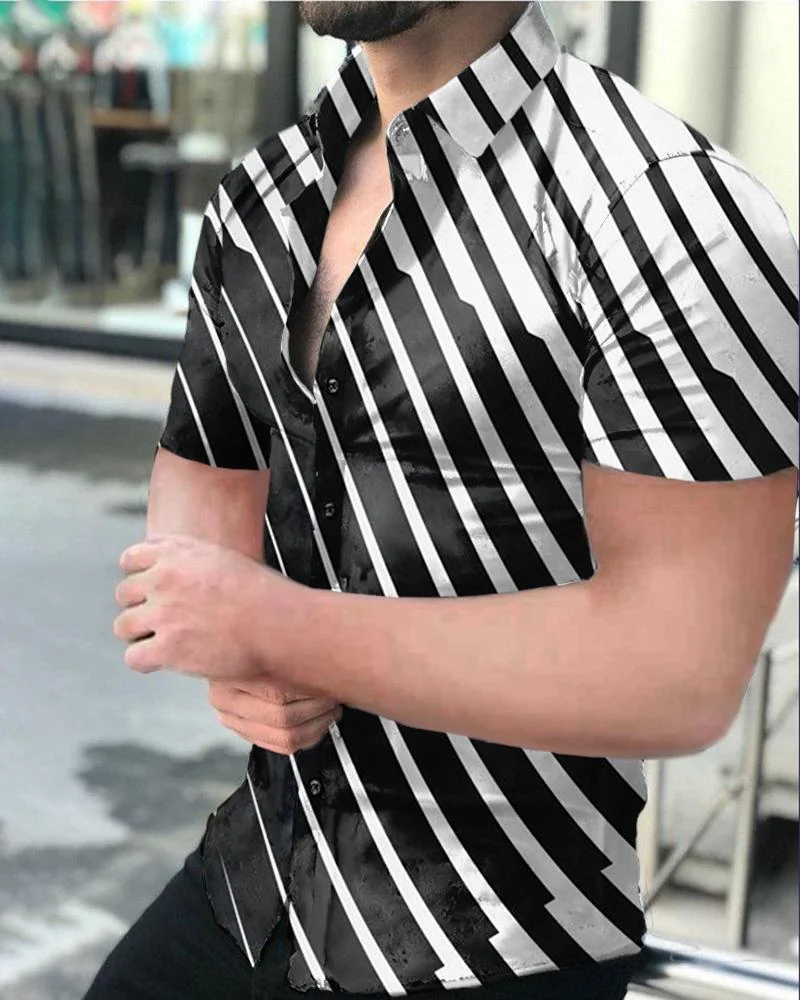 Men's Striped Casual Shirt Short Sleeve