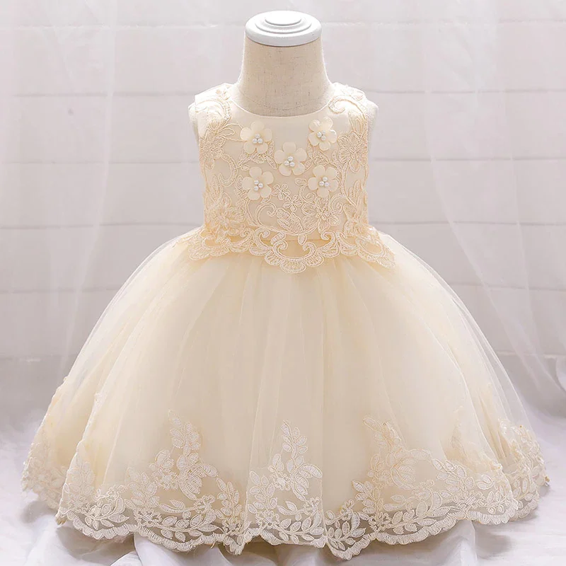 Uveng Pink Lace Baptism Baby Girl Dresses Party Wedding Evening 1st Birthday Kids Prom Princess Toddler Clothes 18 24 Month