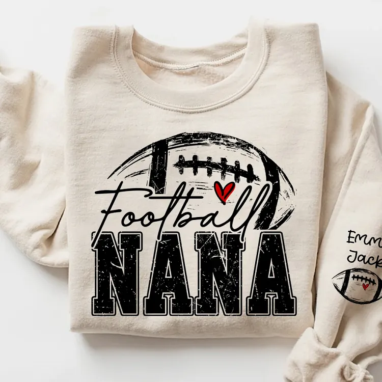 Personalized Nana Football SweatShirt with Heart, Custom Football Tee Kids Names And Grandma