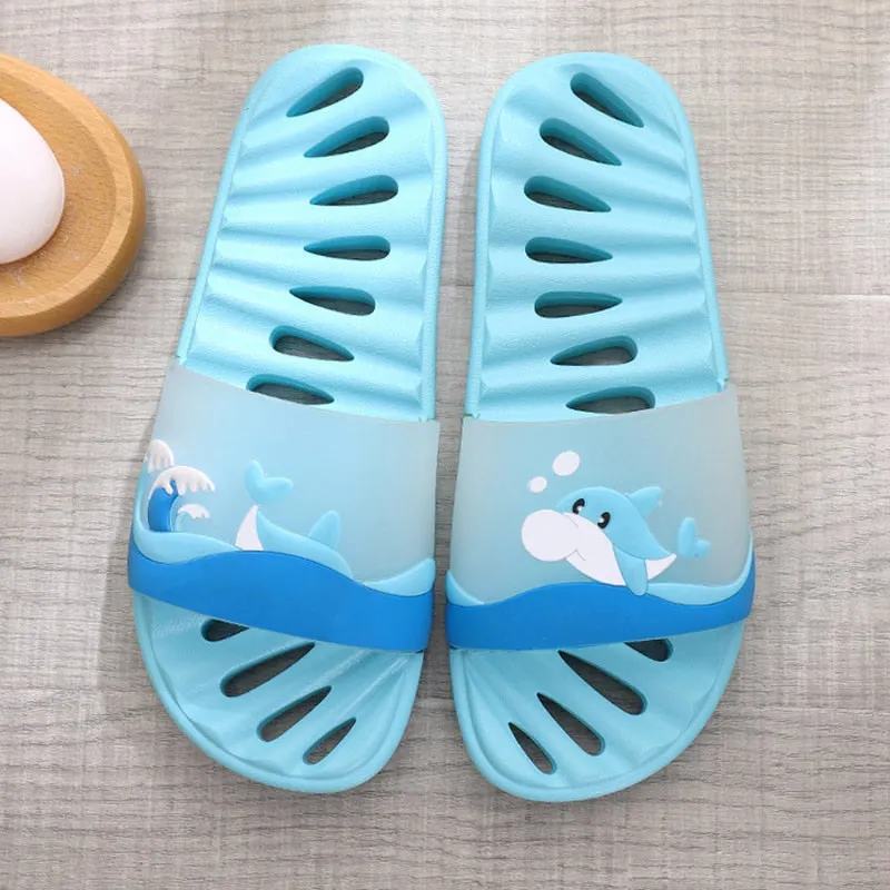 Women's Slippers Hollow Lovely Cartoon Slides Women Fashion Female Summer Slippers PVC Massage Bathing Slippers