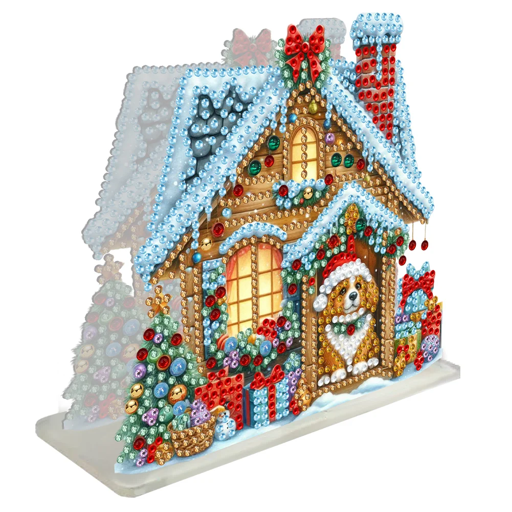 DIY Christmas Dog House Double Sided Acrylic Diamond Art Paper Towel Storage Rack Decor