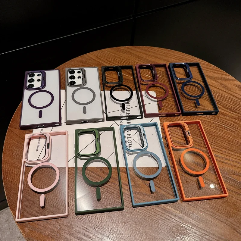 Compatible with Samsung S25 Ultra phone case, metal lens holder, magnetic transparent acrylic S24FE, drop-proof hard