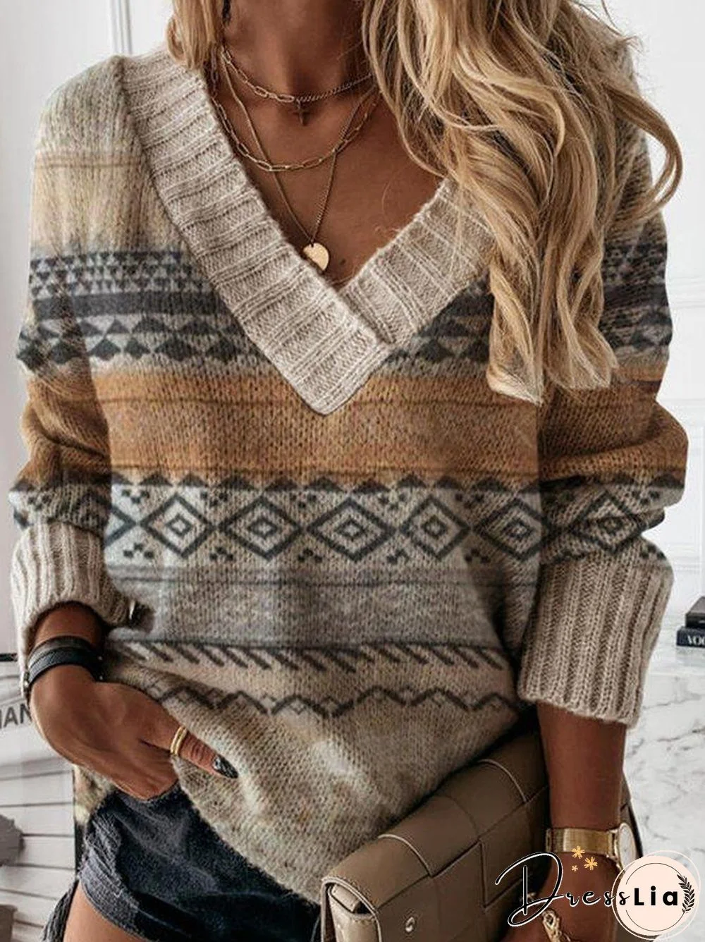 V Neck Casual Shift Sweater