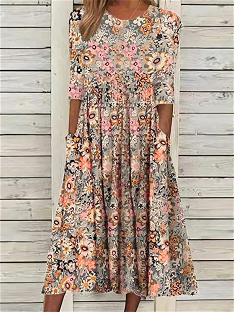 Elegant Floral Pleated Wide Skirt Maxi Dress wearshes