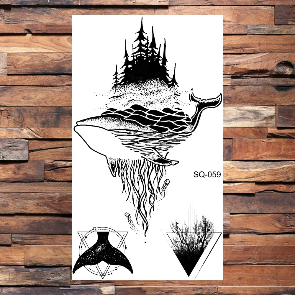 Skeleton Skull Temporary Tattoos For Women Adults Realistic Wolf Snake Rose Flower Feather Fake Tattoo Sticker Back Tatoos Body