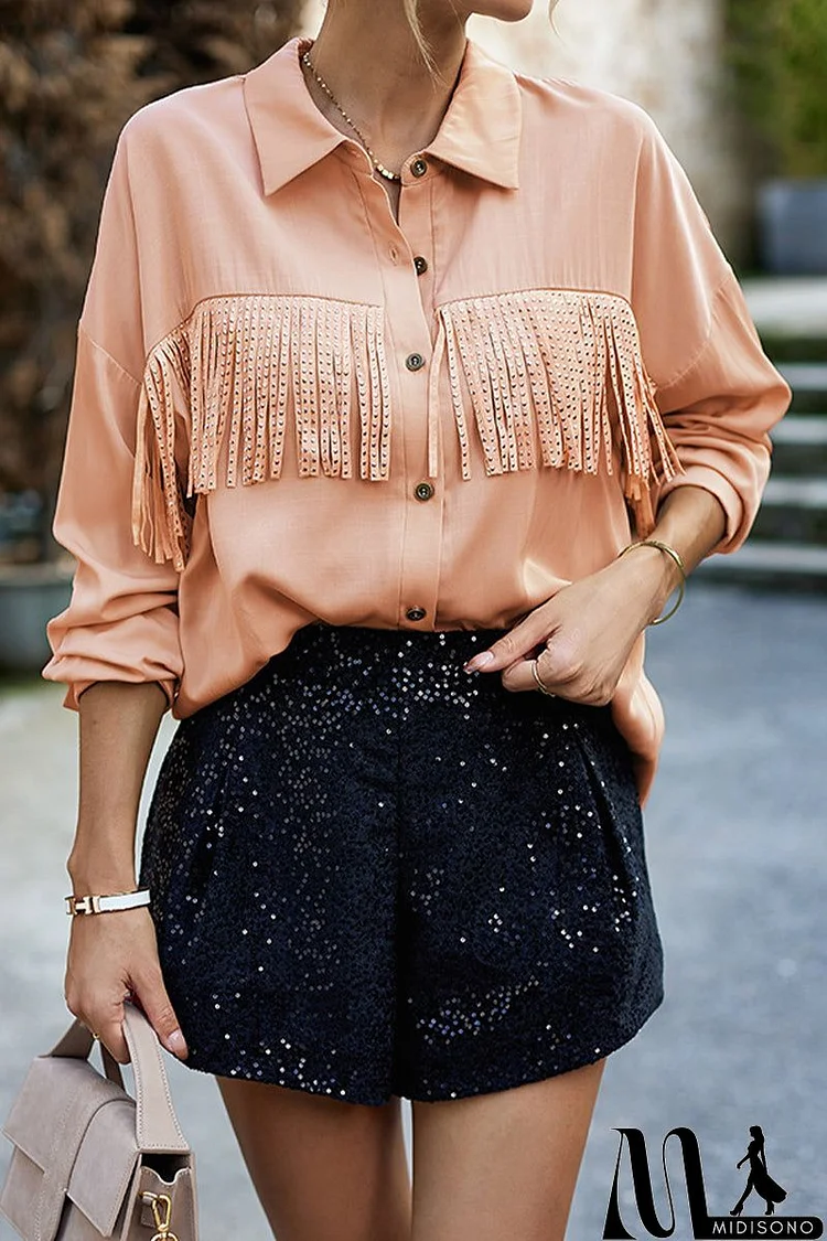 Casual Solid Tassel Shirt Collar Tops