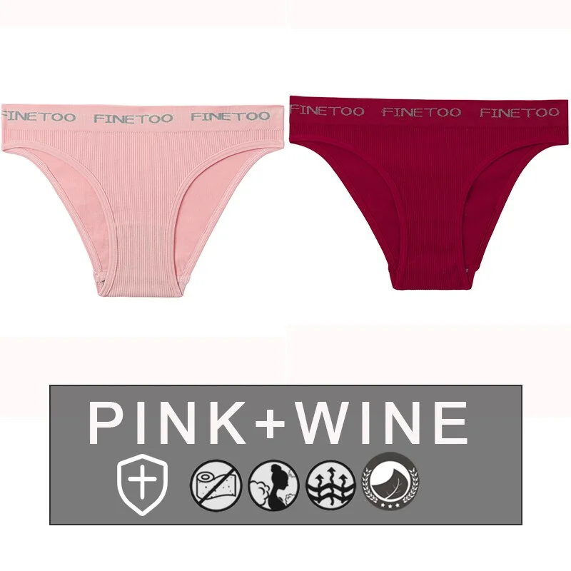 FINETOO 2PCS/Set Women's Seamless Panties Midi-Waist Femme Underpants Briefs Underwear Lingerie Letter Printed 9 Colors Pantys