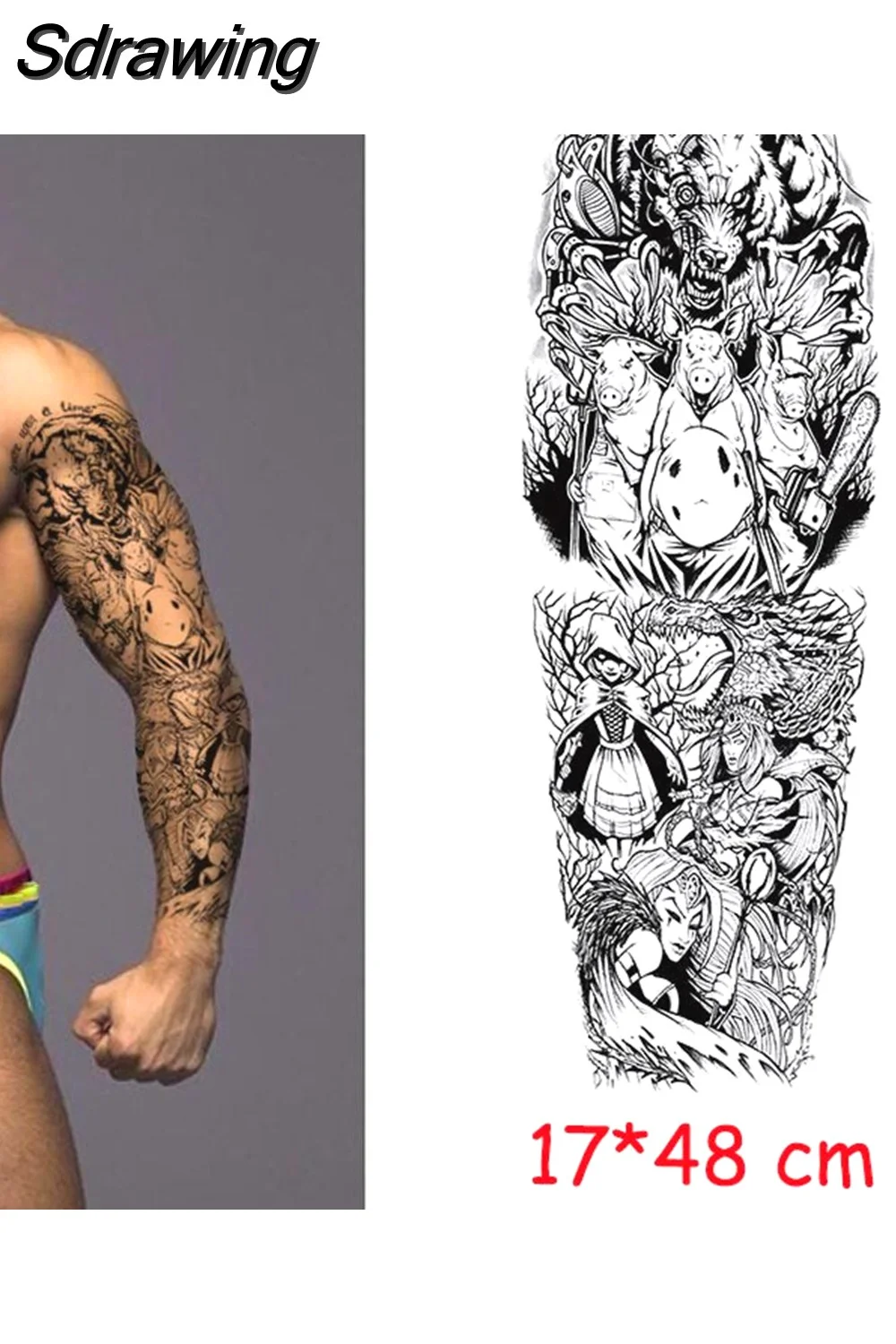 Sdrawing temporary tattoo sticker full arm lion king angel warrior lightning tree flower fake tatto flash tatoo to man woman 430-1