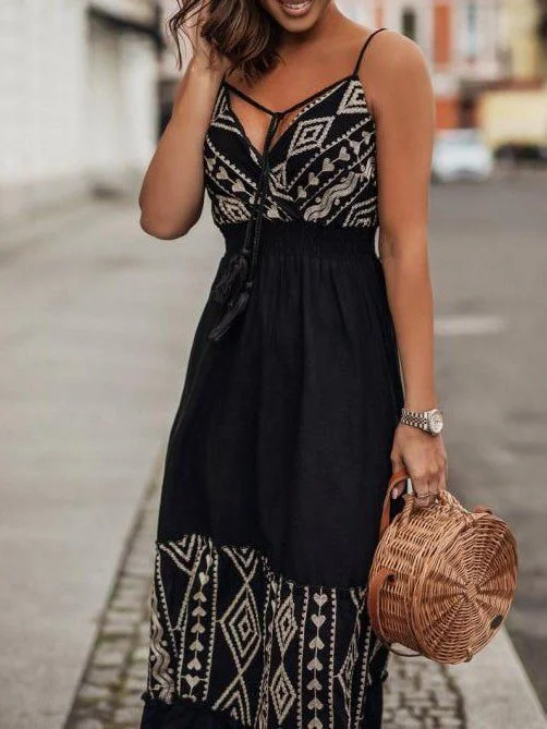 Women's Dresses Embroidered Print Sling Sleeveless Dress