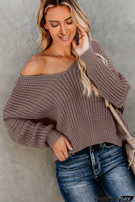 Brown Carry On Knit V Neck Pullover Sweater