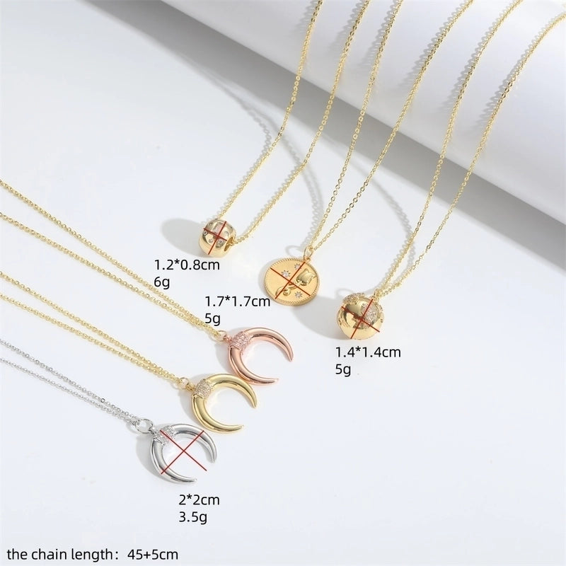 Copper 14K Gold Plated Moon Flower Zircon Copper Necklaces