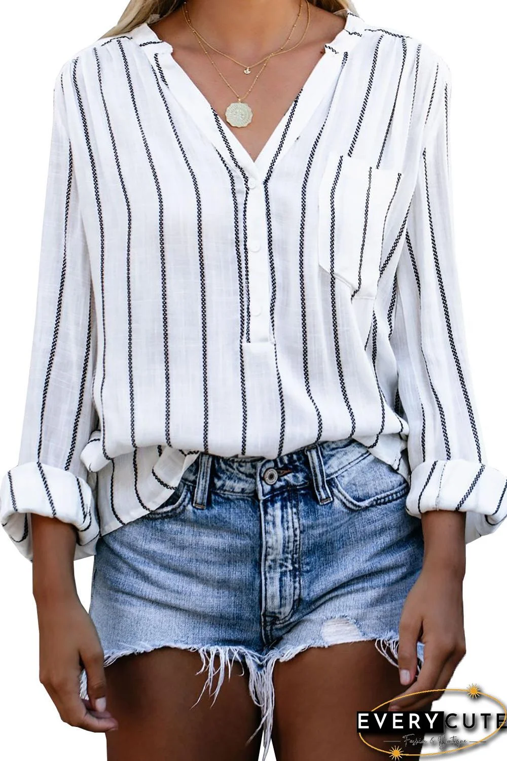 White Crisp Air Button Down Embroidered Top