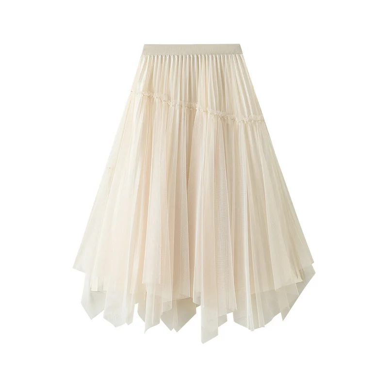 Nigikala Nigikala Yarn Dress Girl Spring New Nail Bead Irregular High Waist Front And Reverse Two Sides Wear Medium Long Yarn Skirt 2002